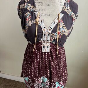 free People baby doll Boho top blouse women’s medium peasant hippie multi